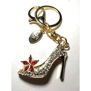 Crown High Heel Rhinestones Keychain Purse Luggage Clip